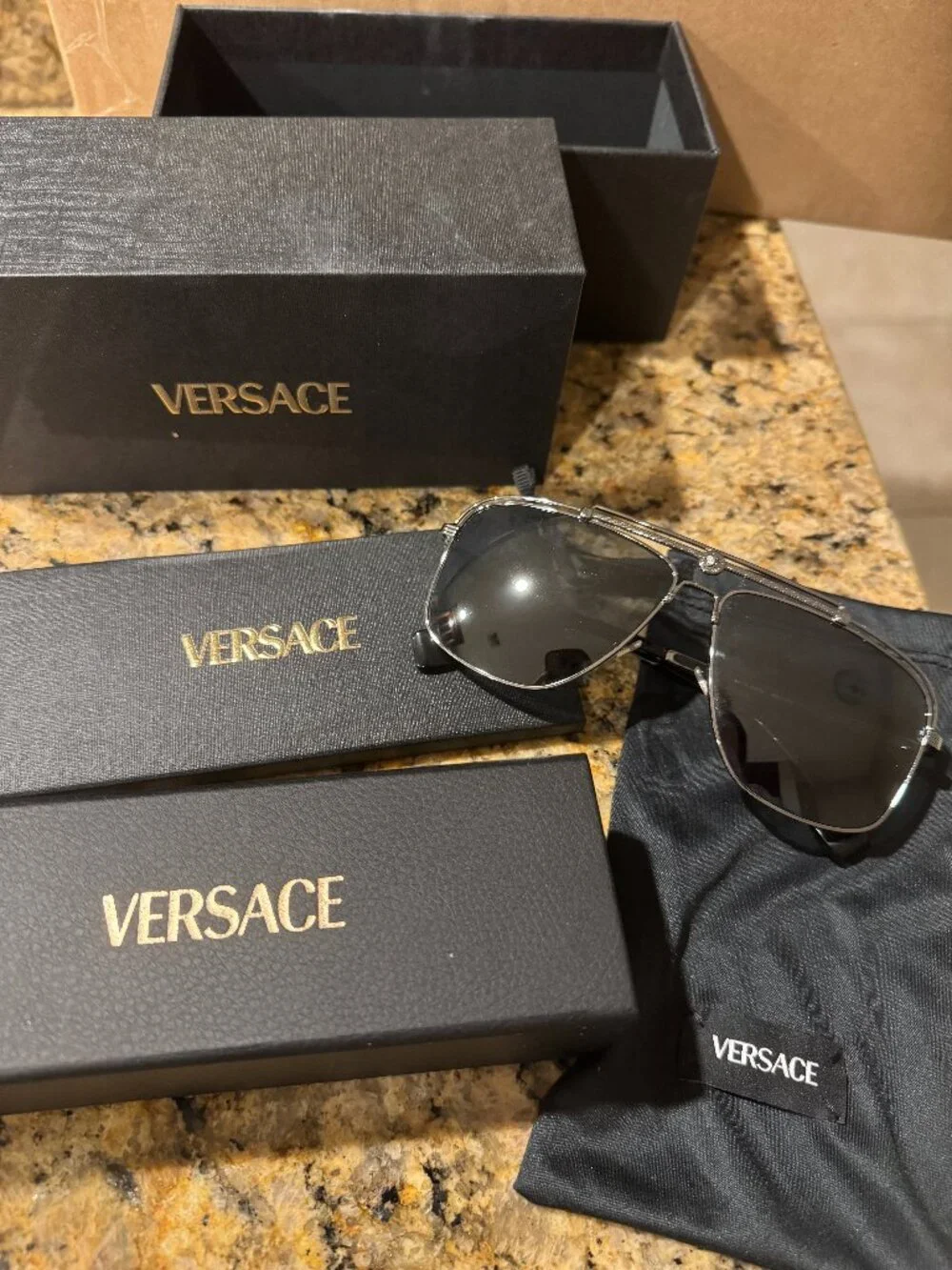 Versace VE2242 Sunglasses 61mm Silver Gunmetal Frame / Grey Lens Authentic